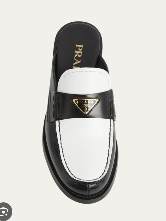 Prada Shoes - $1,200 Prada Brushed Leather Bi-color Triangle Logo Loafer Mule EU 38 US 8 BNIB